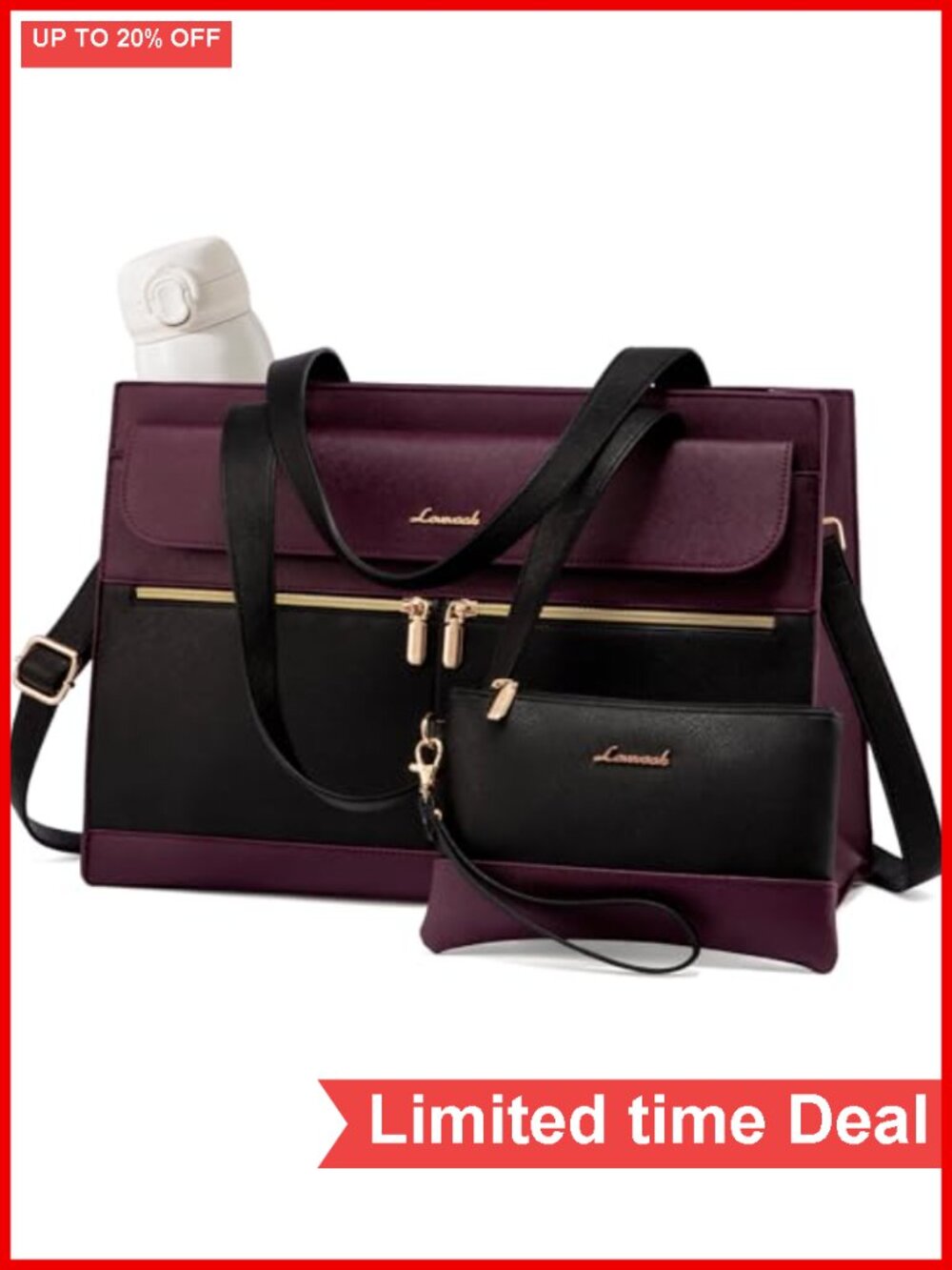 Waterproof Faux Leather Laptop Tote Bag for Women 15.6 Inch Work Briefcase with